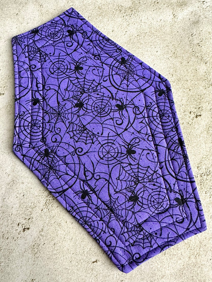 Spiderweb Coffin Mug Rug – Quilted Halloween Coffee Coaster for Horror Fans