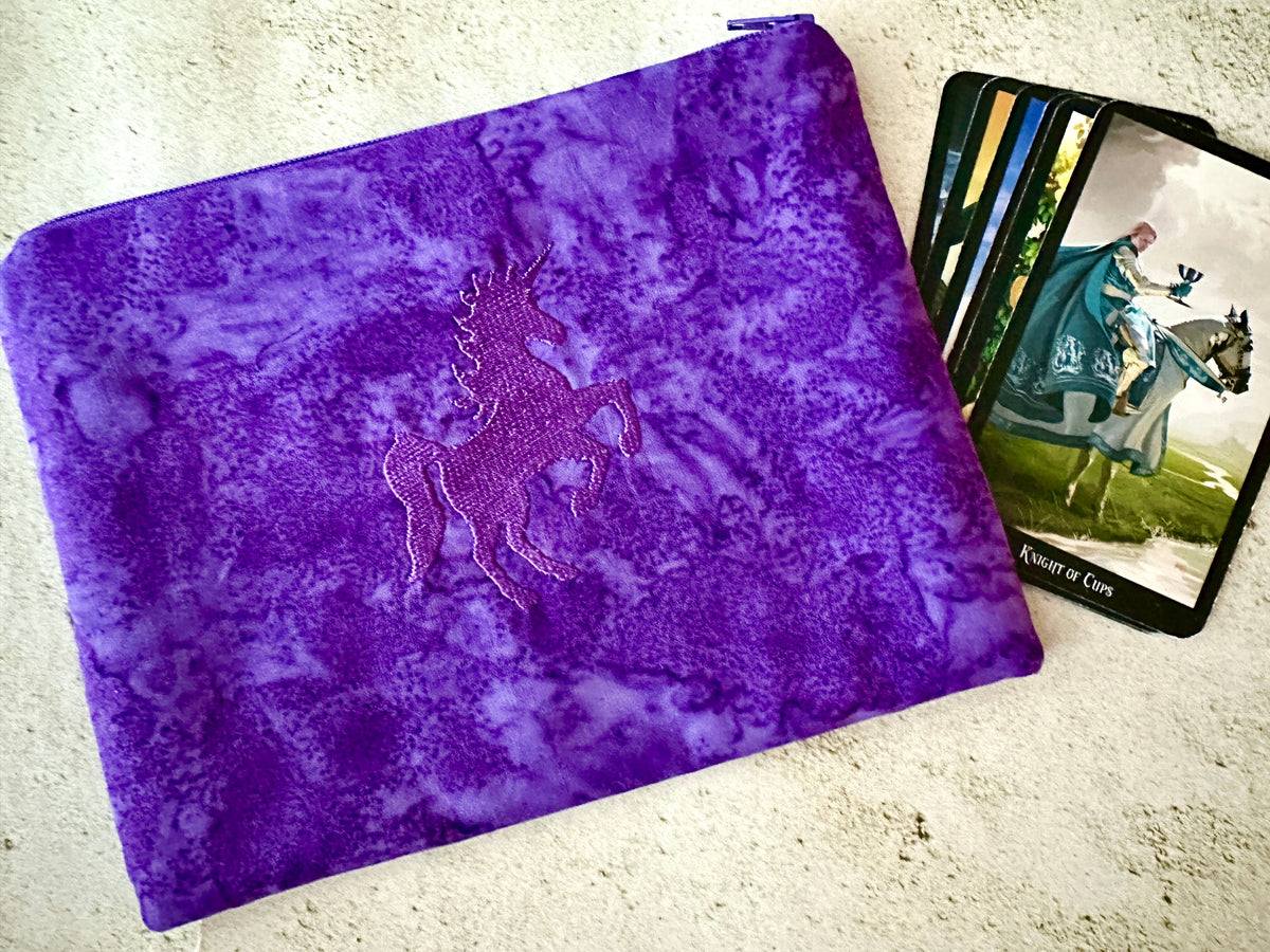 Unicorn Tarot Card Bag – Padded Batik Zipper Pouch for Tarot & Oracle Decks