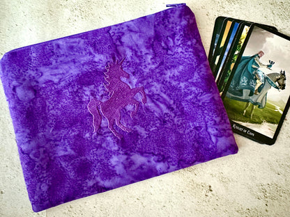 Unicorn Tarot Card Bag – Padded Batik Zipper Pouch for Tarot & Oracle Decks