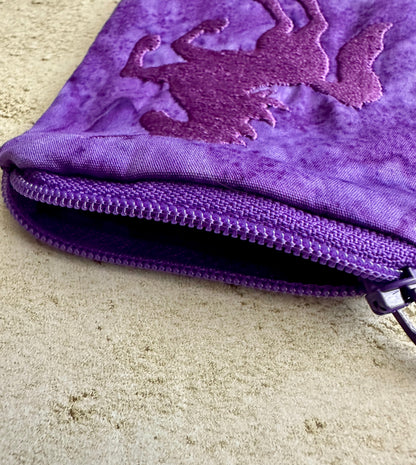 Purple Unicorn Mojo Bag – Embroidered Batik Pouch for Crystals & Coins