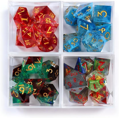 Sharp Edge Mystery Dice 6 Pack | 6 Unique Hand-Poured Resin Sets with Pins & Stickers