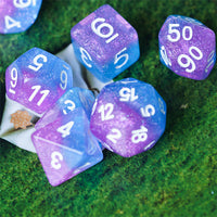 Purple Blue Two Tone 7-Dice Dnd Dice | Glitter w/White Numbers Set