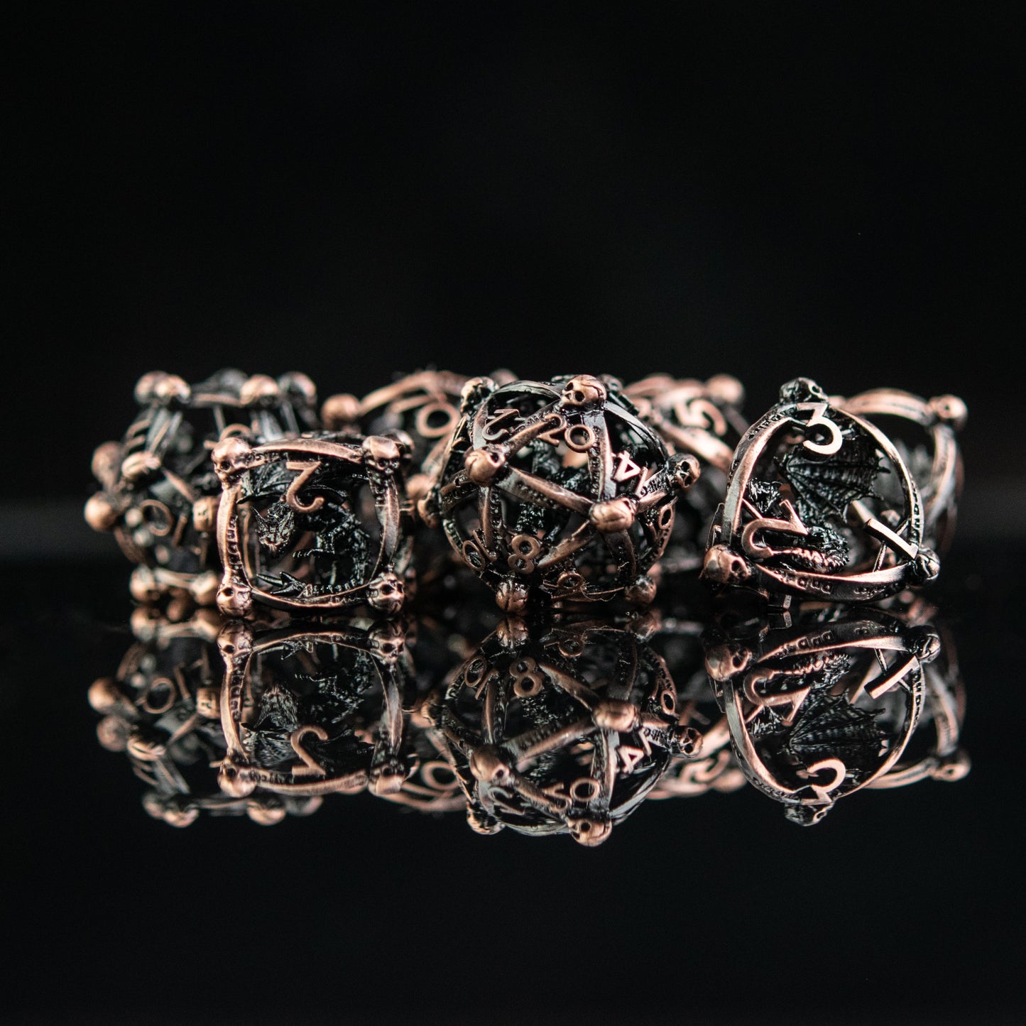 Draco Immortui Hollow Metal Dice Set - Bronze with Free Velvet Bag