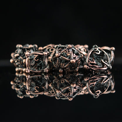 Draco Immortui Hollow Metal Dice Set - Bronze with Free Velvet Bag