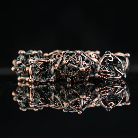 Draco Immortui Hollow Metal Dice Set - Bronze with Free Velvet Bag