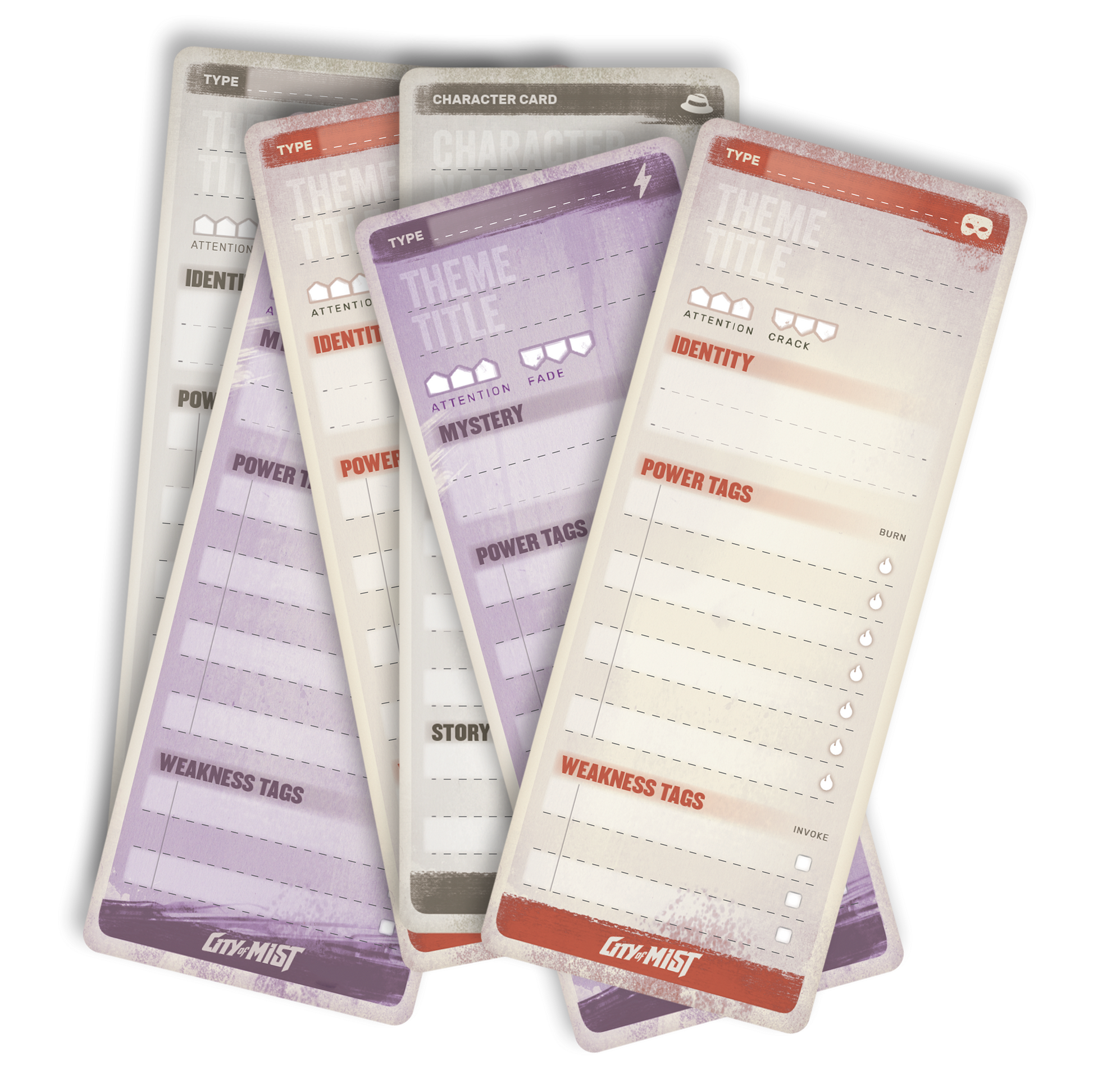 City of Mist Character & Theme Cards — 60 Dry-Erase Tracking Cards
