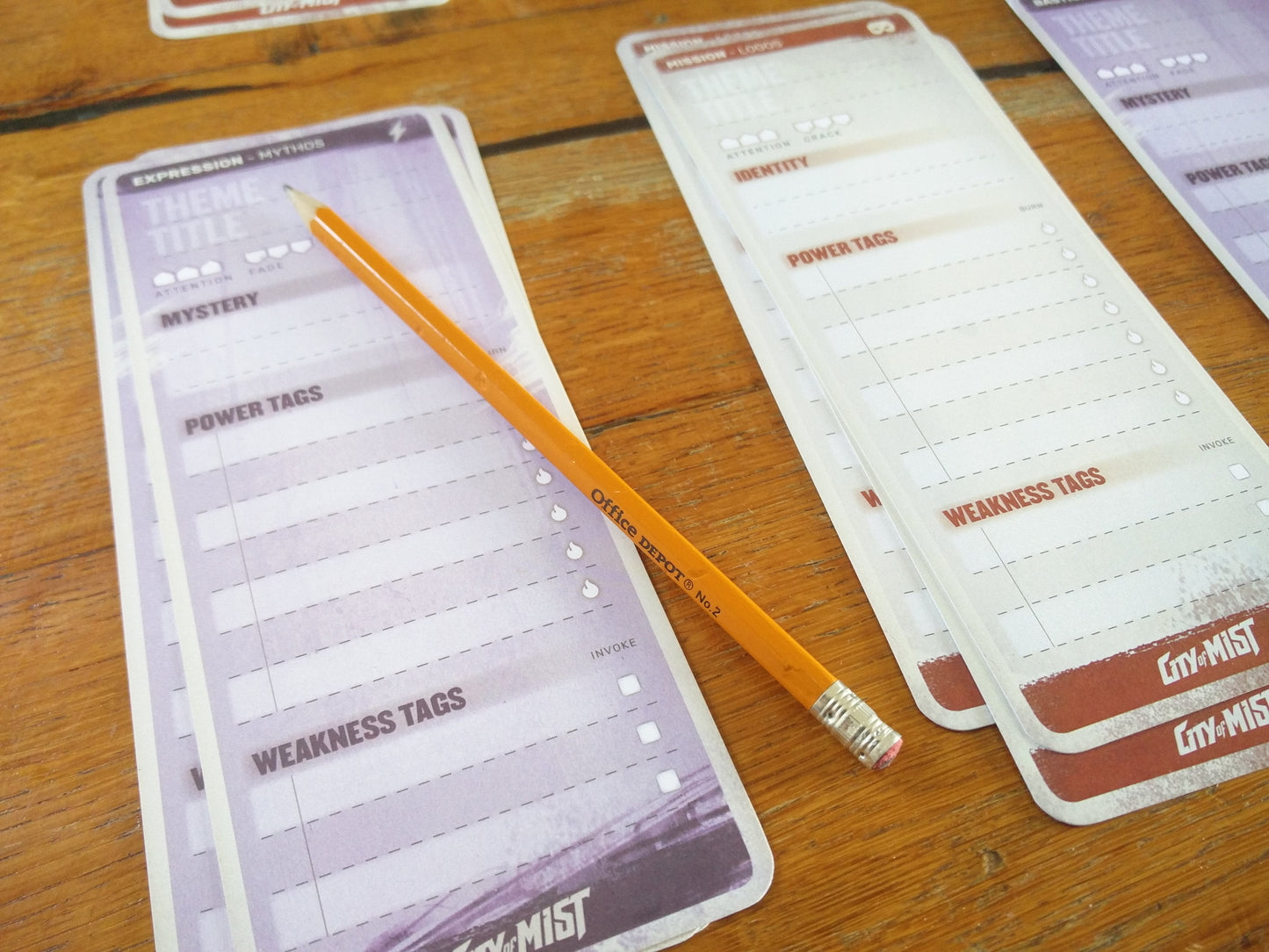 City of Mist Character & Theme Cards — 60 Dry-Erase Tracking Cards