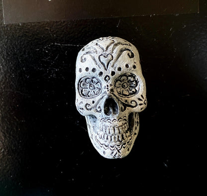 Day of the Dead Skull Magnet, Hand Painted Resin Sculpture | Gothic Fantasy Decor | Dia de los Muertos Magnet for Fantasy and Gothic Decor