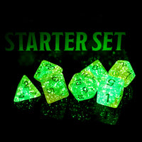 Rebirth 7-Dice Set Green/Pink w/White Numbers Dnd Dice Set (Blacklight reactive)