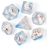 Polar Bear on Blue 7-Dice Set w/White Numbers Dnd Dice Set