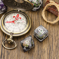 Compass Dice 7-Dice Set Clear w/ Moving Compass Inside Glitter Base Dnd