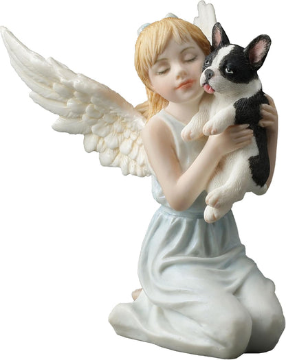 French Bulldog & Little Girl Angel Figurine