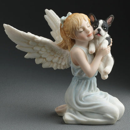 French Bulldog & Little Girl Angel Figurine