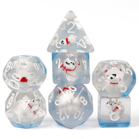 Polar Bear on Blue 7-Dice Set w/White Numbers Dnd Dice Set