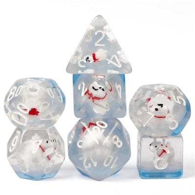 Polar Bear on Blue 7-Dice Set w/White Numbers Dnd Dice Set