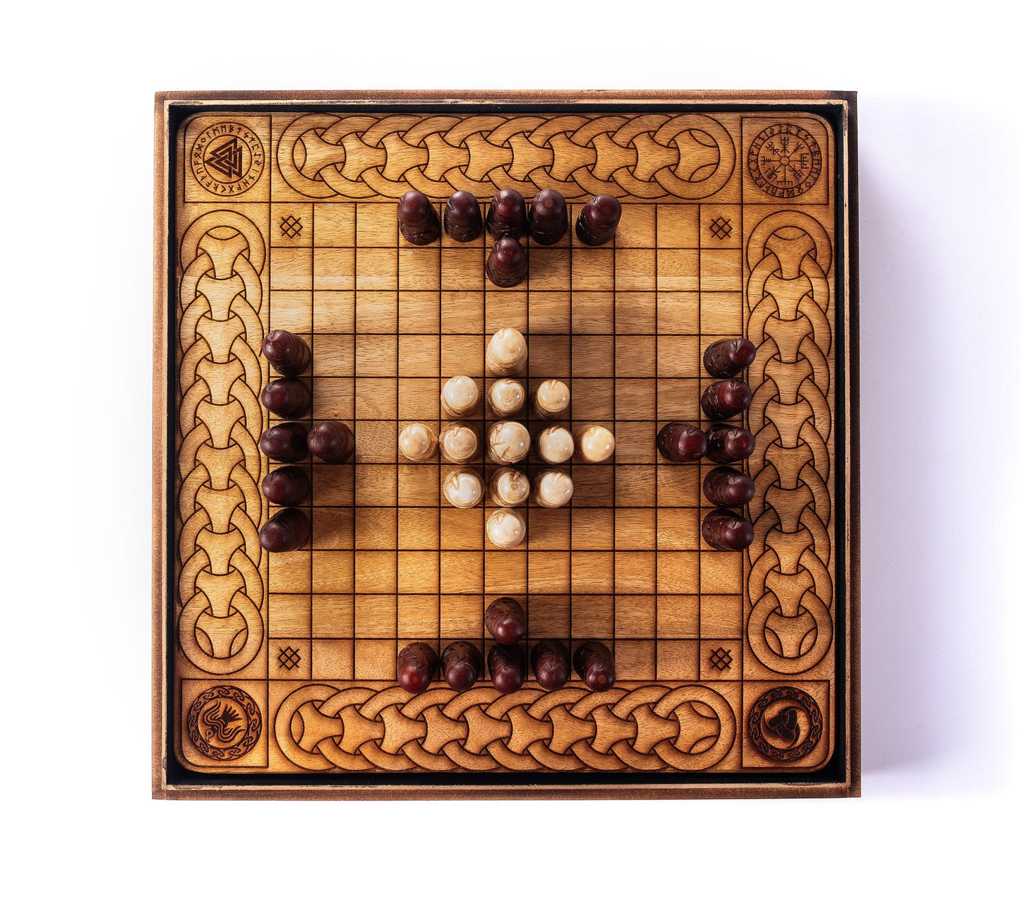 Hnefatafl Viking Chess Set - Handcrafted Teakwood Board with Ox-Bone Pieces