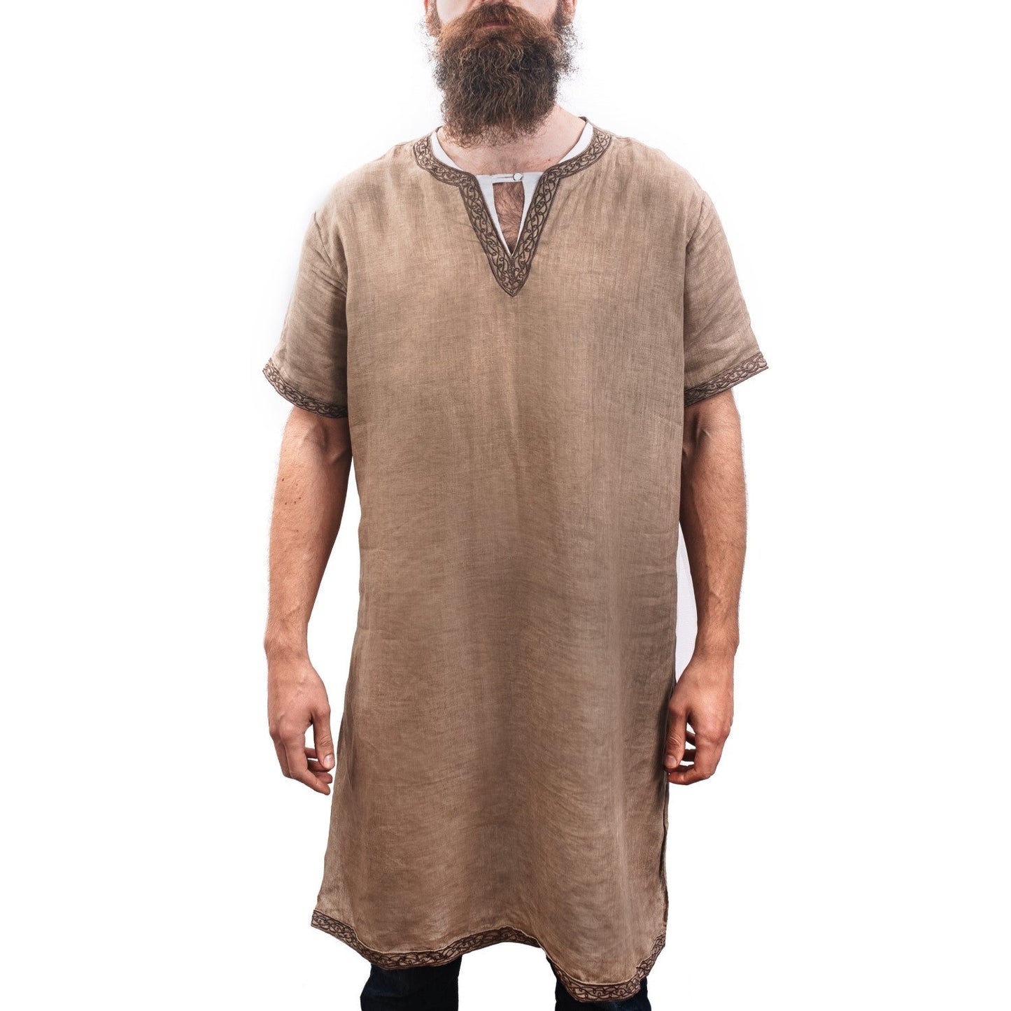 Norse Linen Tunic - Hand-Woven Viking Medieval Tunic with Embroidery