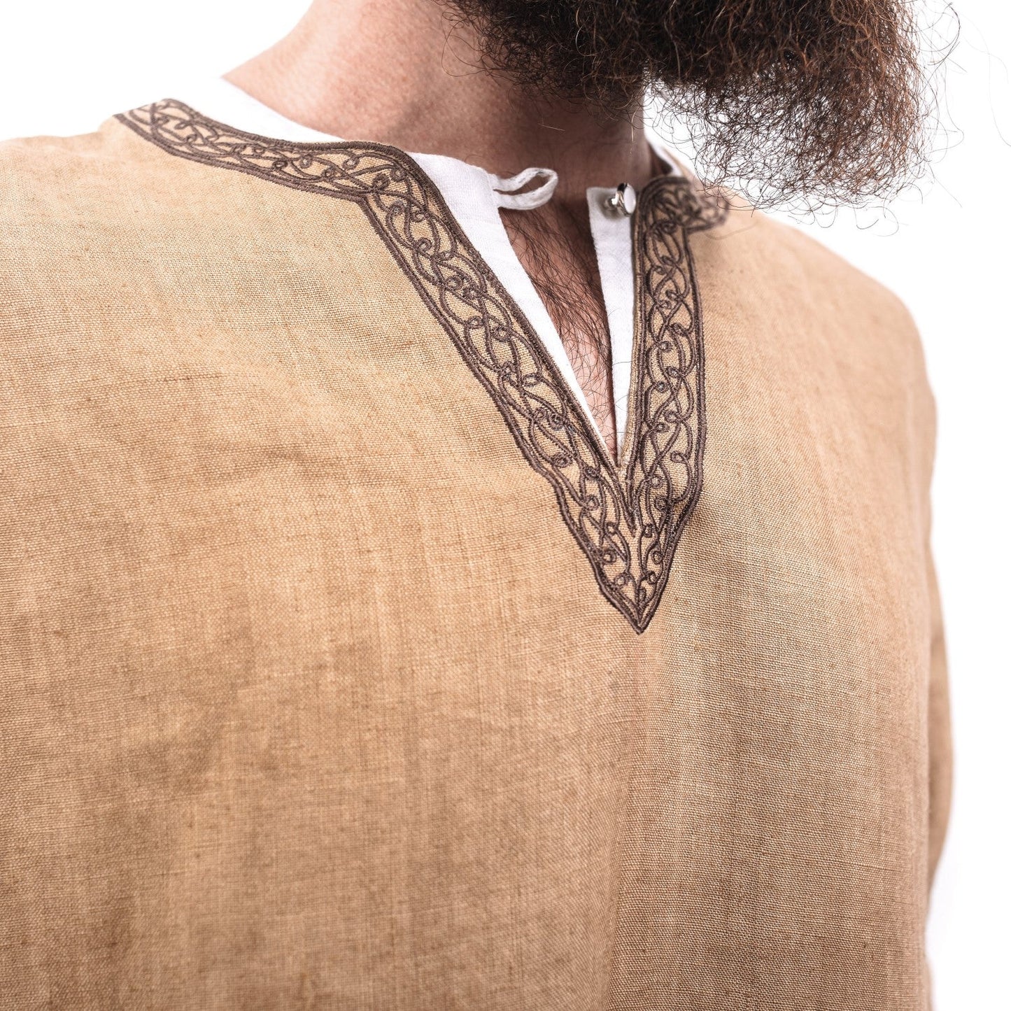 Norse Linen Tunic - Hand-Woven Viking Medieval Tunic with Embroidery
