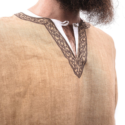 Norse Linen Tunic - Hand-Woven Viking Medieval Tunic with Embroidery