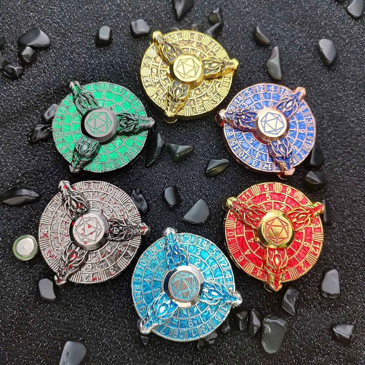Three Dragon Head Metal Fidget Spinner DND Dice — Roulette Spin Dice for TTRPG