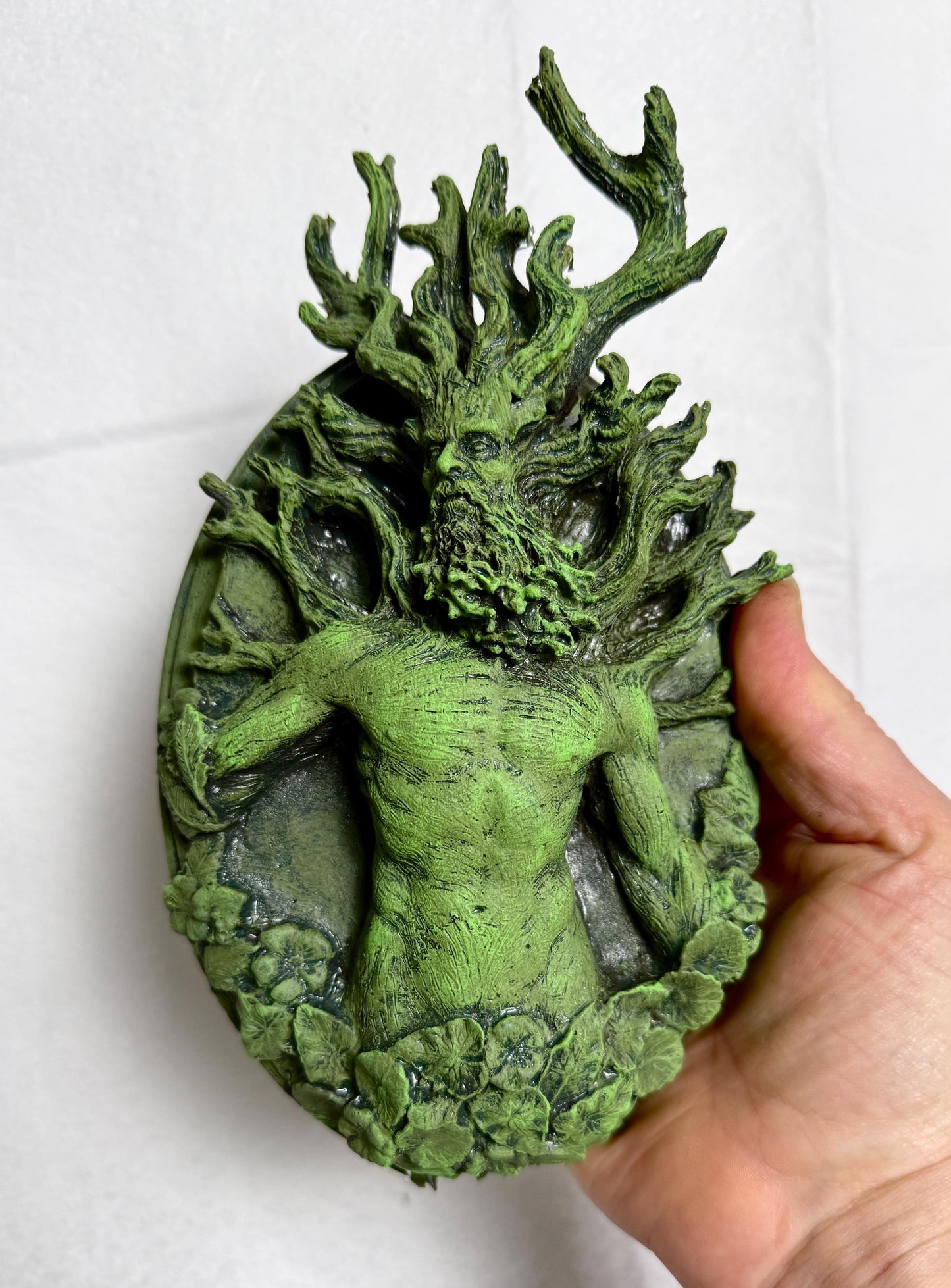 Green Man / Cernunnos Wall Plaque – Hand Painted Resin Relief Sculpture