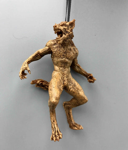 Werewolf Ornament, Brown, Hand Painted Resin Sculpture | Gothic Halloween Legendary Monster | Dark Folklore for Spooky Holiday Ornament