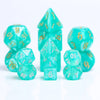 Glitter Teal 7-Dice Mini-Dice RPG Set w/Silver Numbers Miniature Dice