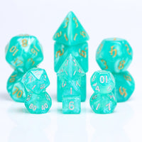 Glitter Teal 7-Dice Mini-Dice RPG Set w/Silver Numbers Miniature Dice