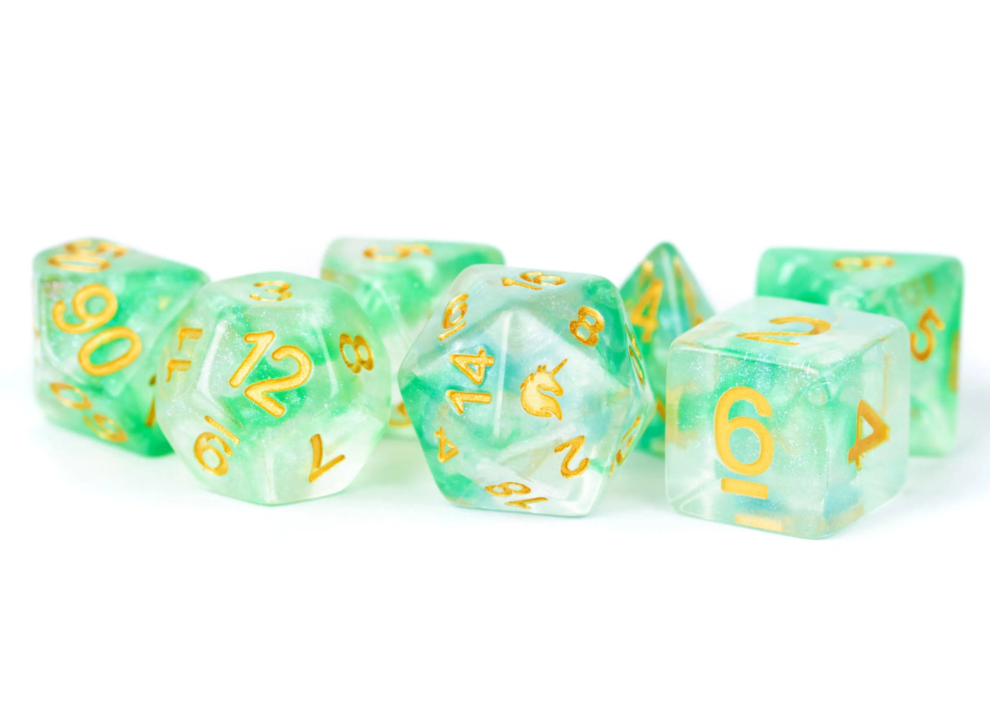 16mm Unicorn Polyhedral Dice Set | Transparent Resin RPG Dice