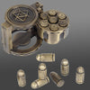 Metal Bullet Dice Set of 7 with Spinning Revolver Cylinder Container