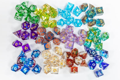 Sharp Edge Mystery Dice 6 Pack | 6 Unique Hand-Poured Resin Sets with Pins & Stickers