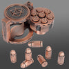 Metal Bullet Dice Set of 7 with Spinning Revolver Cylinder Container