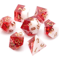 Translucent Red on Opaque White w/Foil Flakes 7-Dice Set Resin Sharp Edge RPG DND