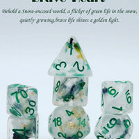 Brave Heart Dice Clear Dice w/ Flowers Foil  Green 7-Dice Set Rpg