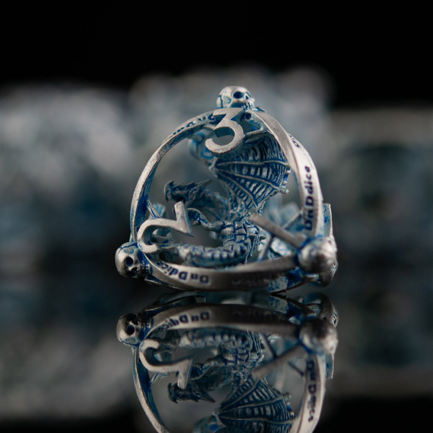 Draco Immortui Hollow Metal Dice Set - Aqua and Silver with Free Velvet Bag