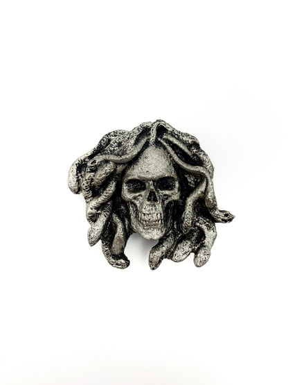 Medusa Skull Magnet, Hand Painted Resin Sculpture | Mythic Fantasy Decor | Medusa Skull Magnet for Fantasy and Gothic Decor