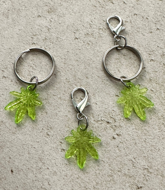 Cannabis Leaf Keychain, Weed Marijuana Stoner Bag Charm Keychain