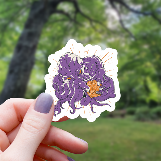 Cthulhu Holding a Polyhedral Dice Sticker – 3" Waterproof RPG Sticker