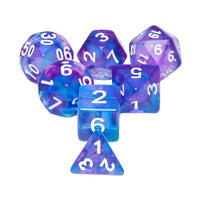 Crystal Dream 7-Dice Set Purple/Blue w/White Numbers Stained Glass Dnd Dice Set