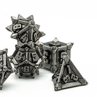 Vintage Silver Pinwheel Strengthened Metal 7-Dice Set | Metal DND Dice