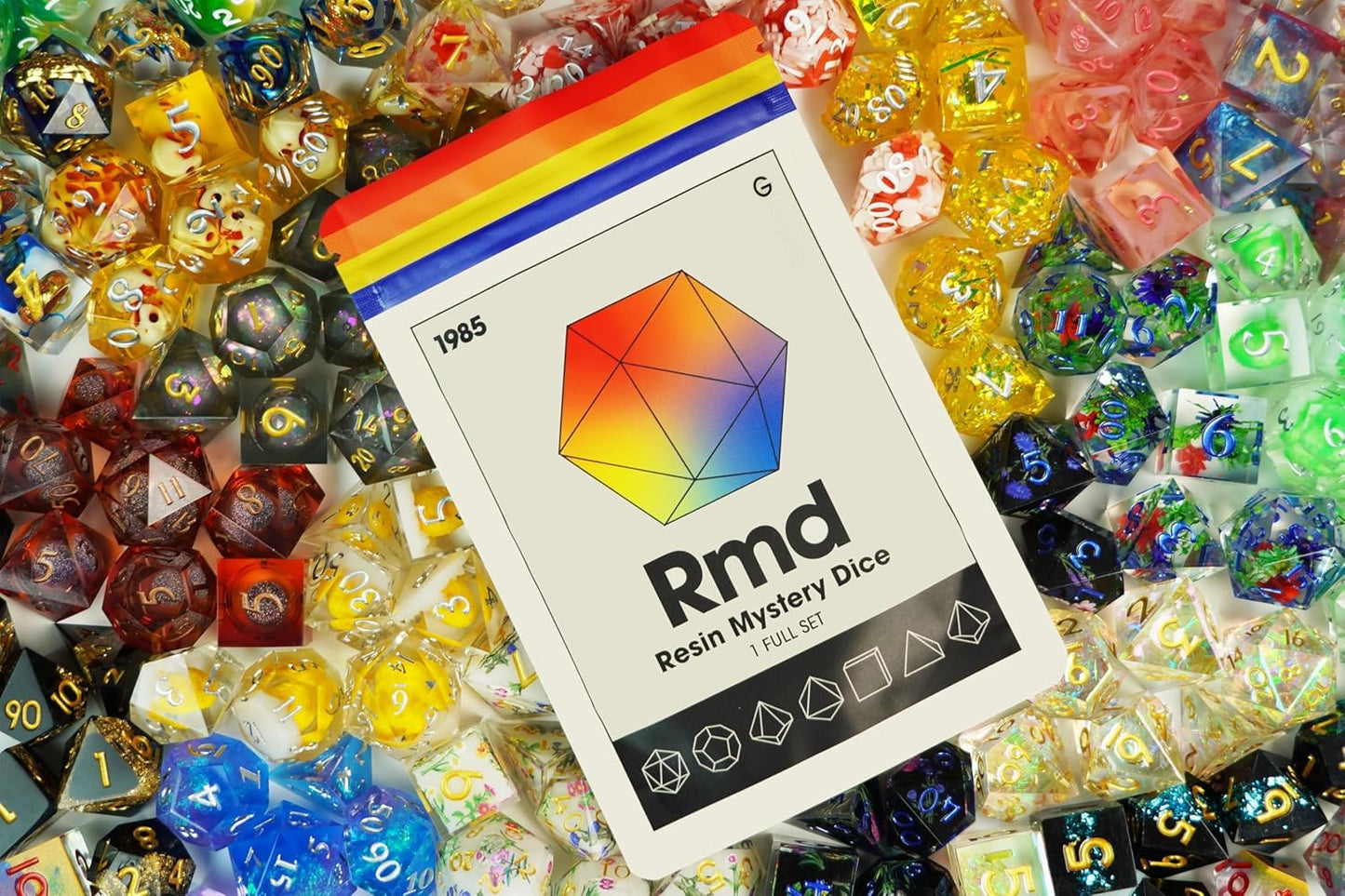 Sharp Edge Mystery Dice 6 Pack | 6 Unique Hand-Poured Resin Sets with Pins & Stickers