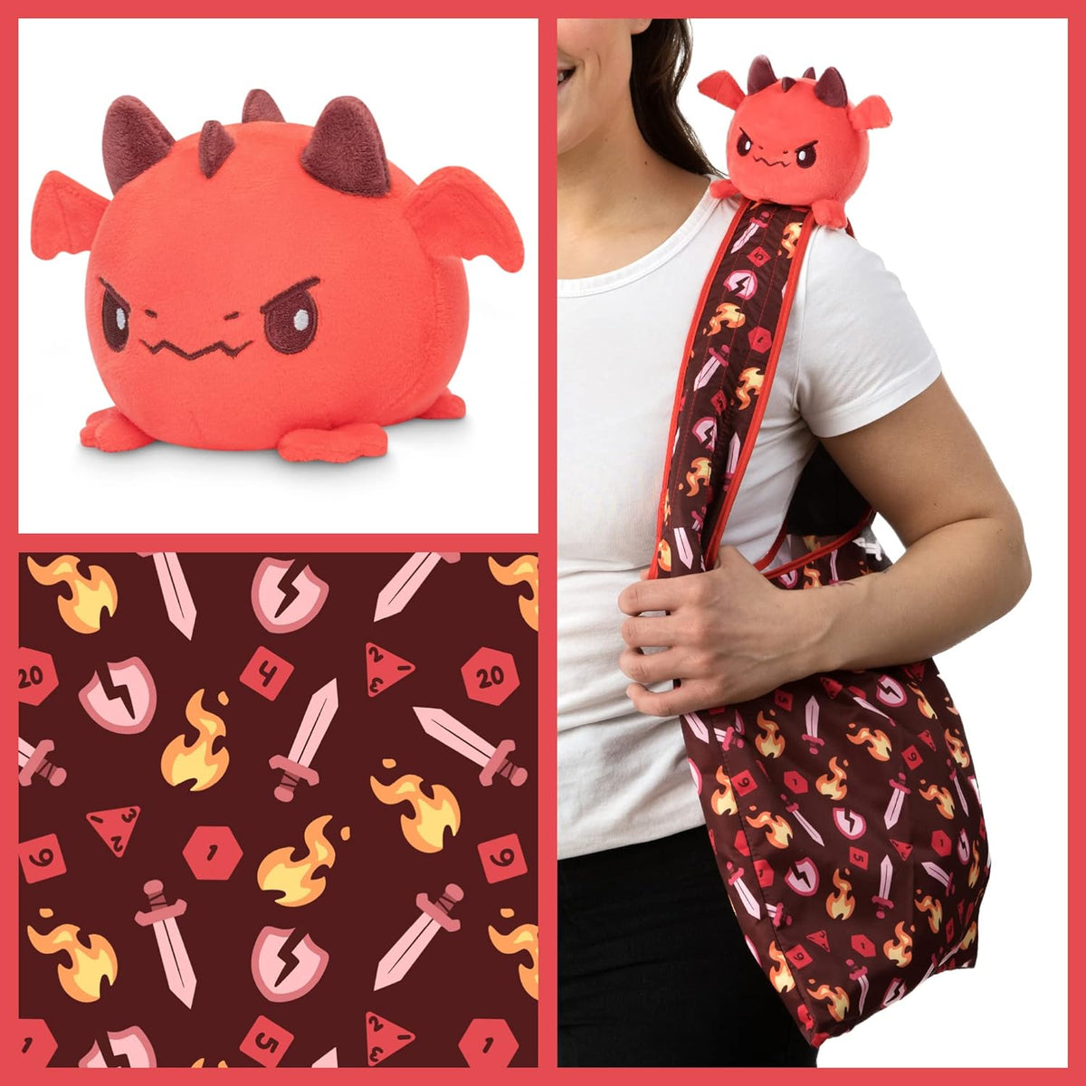 Red Dragon Plushie with Foldaway Tote Bag