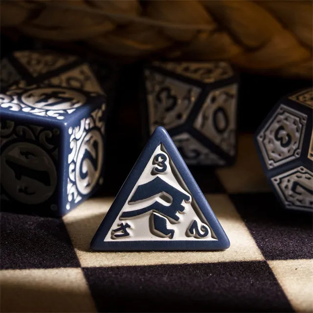 Grey with White Irregular Pattern Fill: 7-Piece Acrylic Dice Set