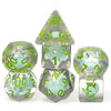 Dinosaur on Glitter 7-Dice Set w/Green Numbers Dnd Dice Set