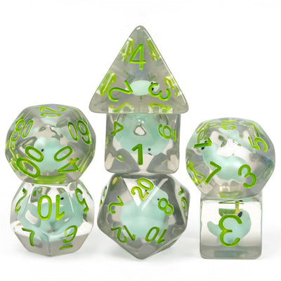 Dinosaur on Glitter 7-Dice Set w/Green Numbers Dnd Dice Set