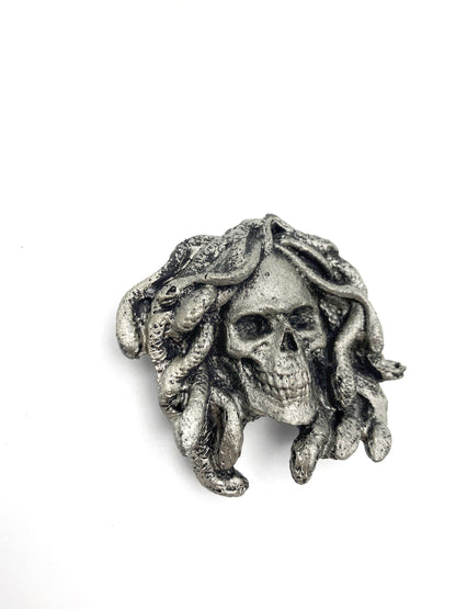 Medusa Skull Magnet, Hand Painted Resin Sculpture | Mythic Fantasy Decor | Medusa Skull Magnet for Fantasy and Gothic Decor