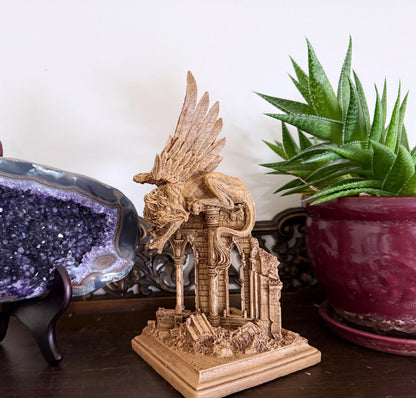 Griffin Statue, Hand Painted Resin Sculpture | Mythical Creature Figurine | Unique Legendary Guardian Spirit Figurine. Fantasy Art Decor