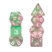 Rebirth 7-Dice Set Green/Pink w/White Numbers Dnd Dice Set (Blacklight reactive)