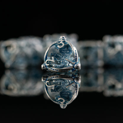 Draco Immortui Hollow Metal Dice Set - Aqua and Silver with Free Velvet Bag
