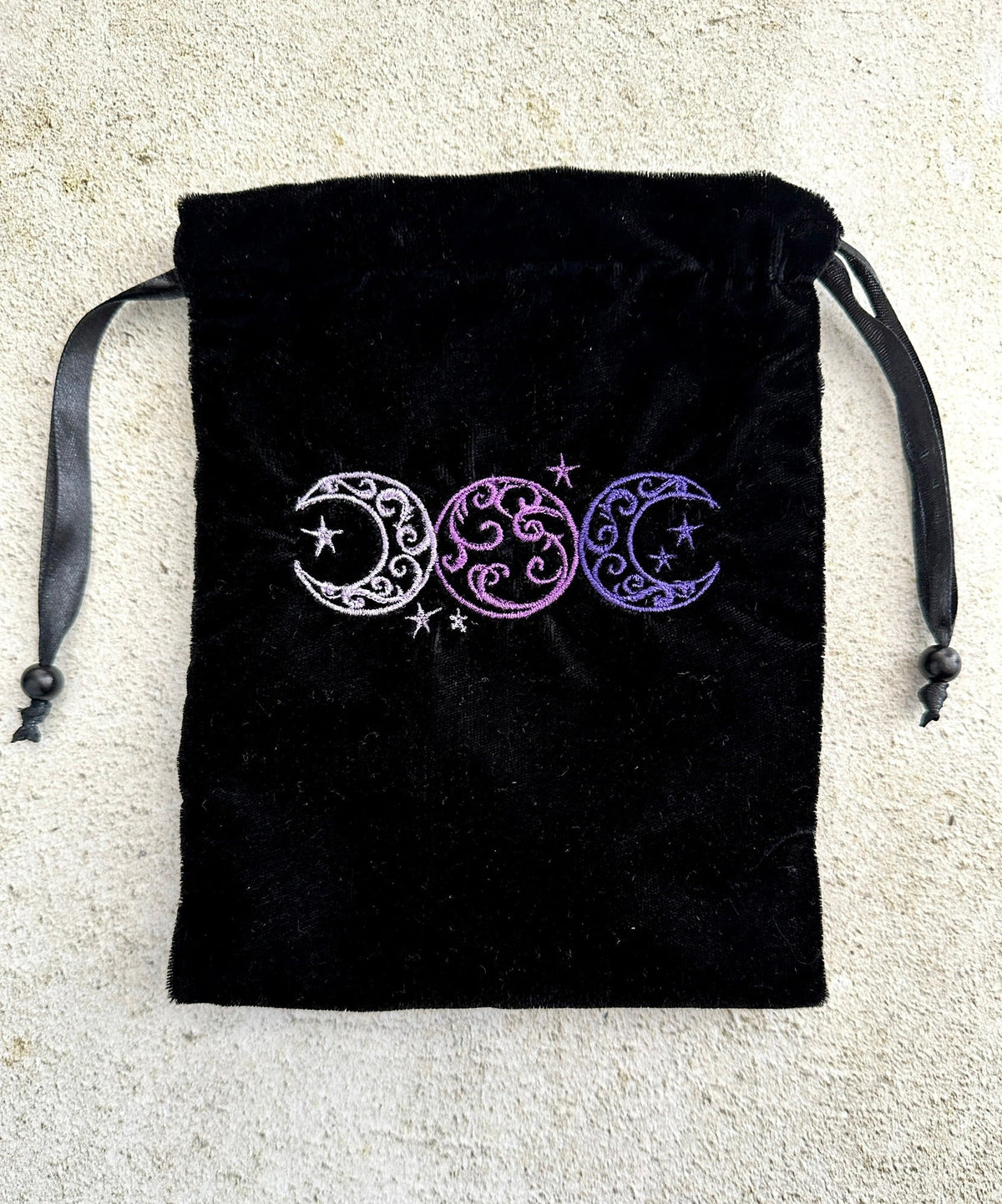 Triple Moon Velvet Tarot Bag with Drawstring – Witchy Gift for Tarot & Oracle Lovers